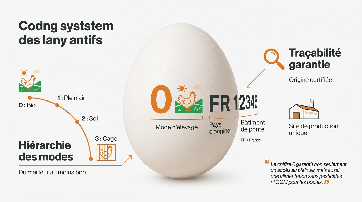 Infographie expliquant les codes de marquage sur la coquille des œufs
