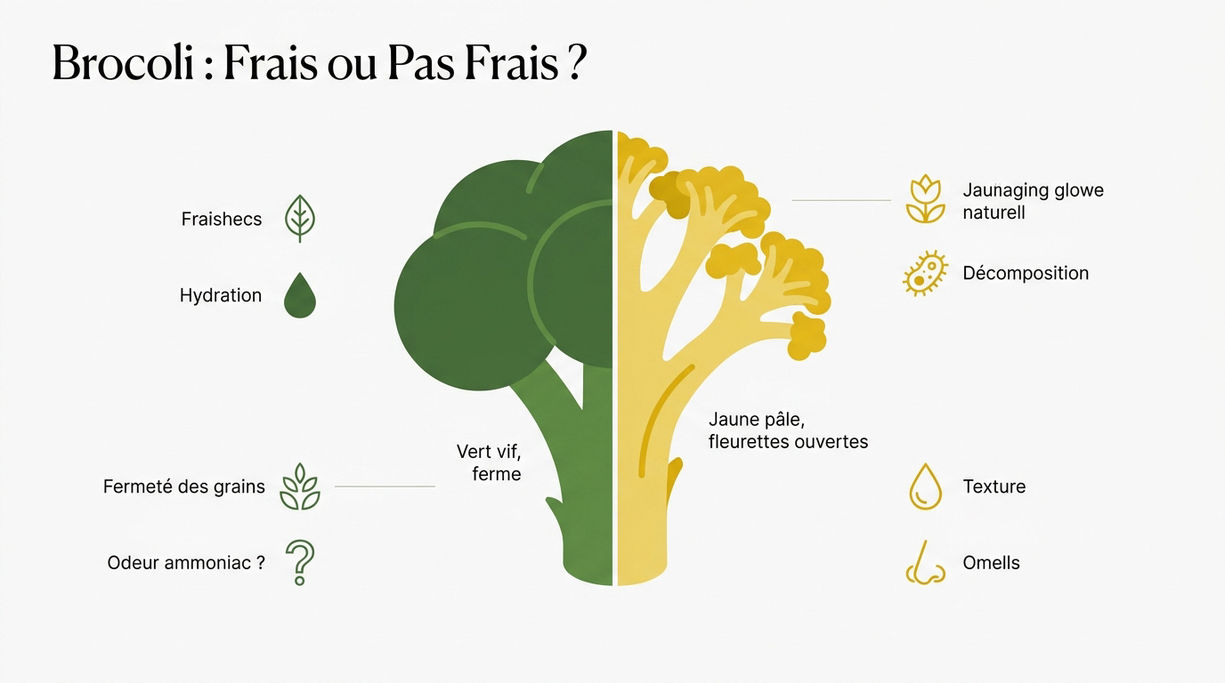 Guide visuel pour identifier un brocoli frais ou jauni