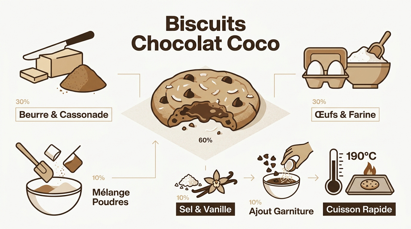 Préparation des biscuits chocolat noix de coco