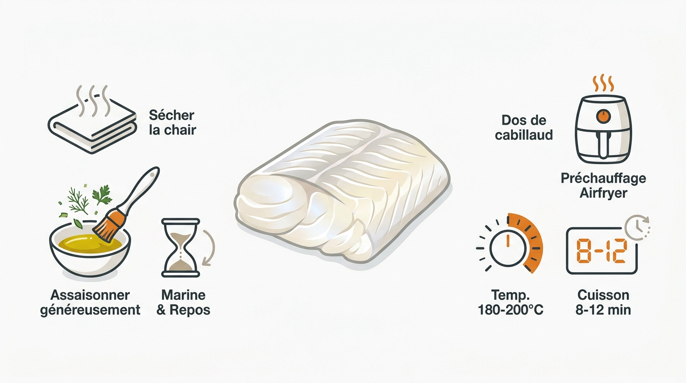 Infographie sur la cuisson du cabillaud à l'airfryer