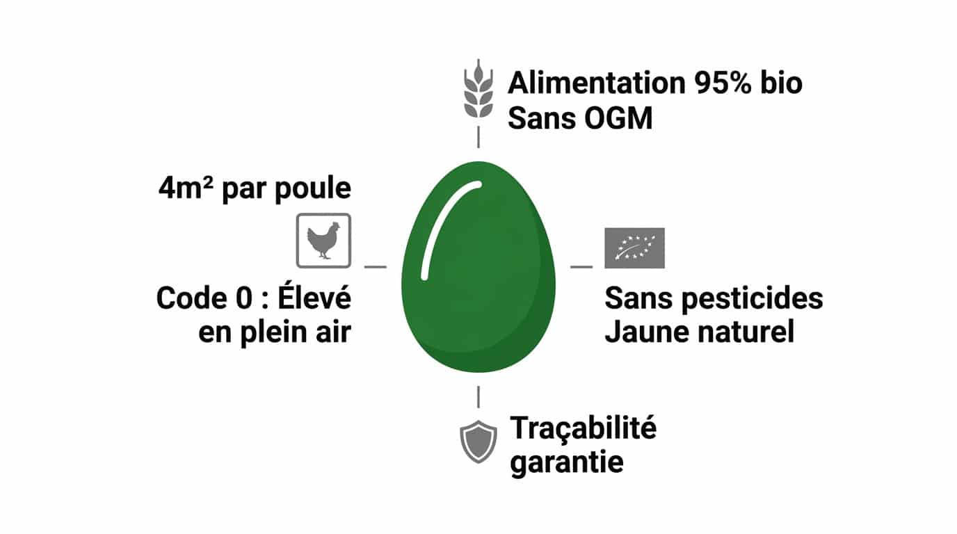 Œufs biologiques marqués du code 0 issus d'un élevage en plein air