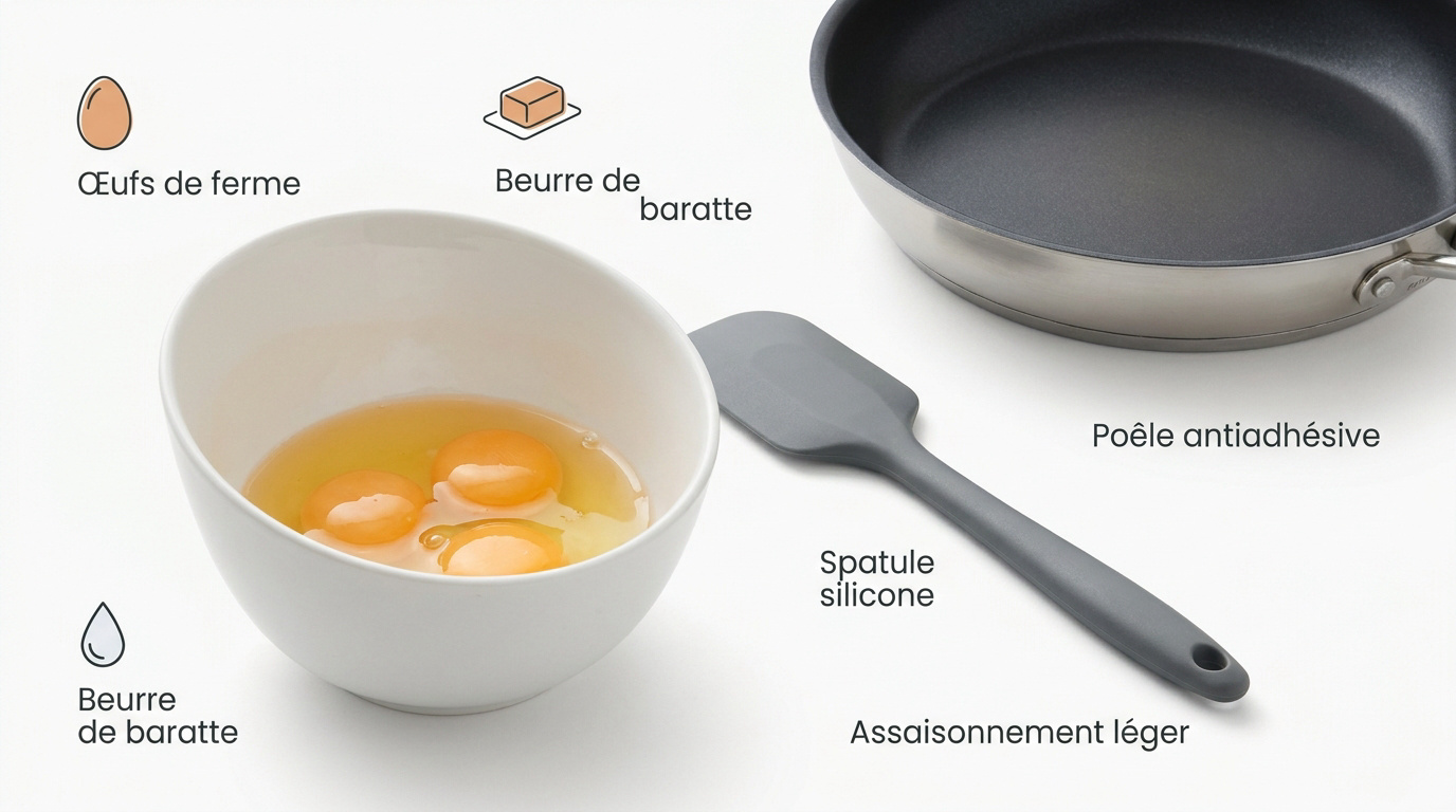 Préparation minutieuse d'oeufs brouillés dans un bol avec un fouet
