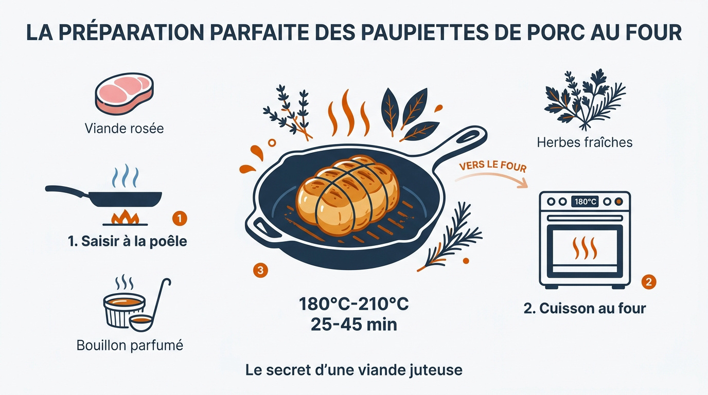 Préparation de paupiettes de porc fraîches avec des herbes aromatiques avant la cuisson au four