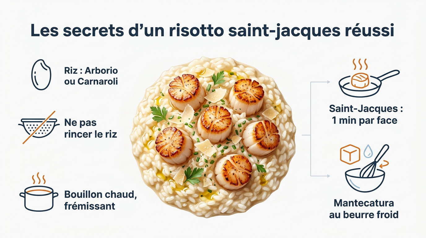 Risotto aux noix de Saint-Jacques poêlées et riz crémeux